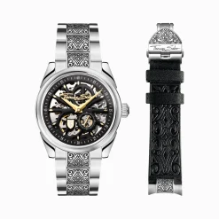 Flash Sale Automatikuhr mit 41 mm, schwarzem Zifferblatt und Akanthusmuster silberfarben Herren Uhren|Uhren